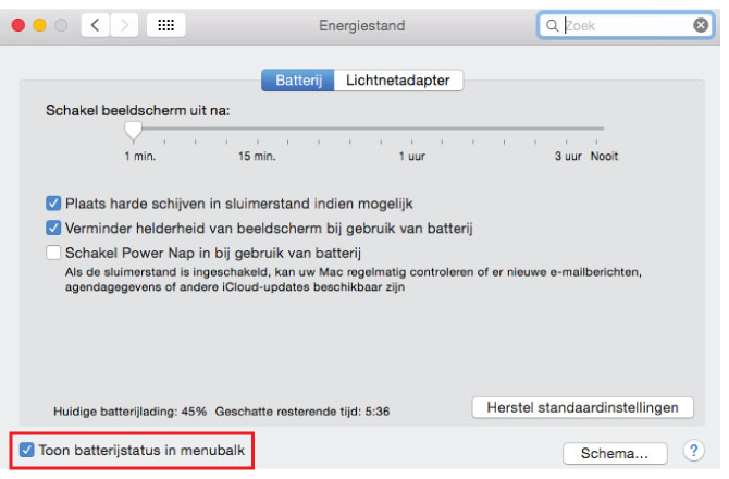 Toon status MacBook Pro accu/ batterij